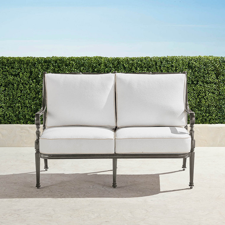 Carlisle Loveseat with Cushions in Slate Aluminum - Sunbrella Rain, Rain Dove - Frontgate
