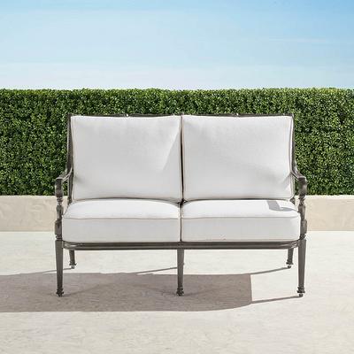 Carlisle Loveseat with Cushions in Slate Aluminum - Standard, Rain Sailcloth Aruba - Frontgate