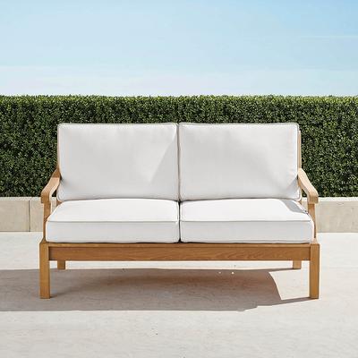 Cassara Loveseat with Cushions in Natural Teak - Sunbrella Rain, Rain Dove - Frontgate
