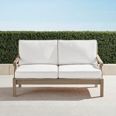 Cassara Loveseat with Cushions in Weathered Teak - Standard, Cara Stripe Air Blue - Frontgate