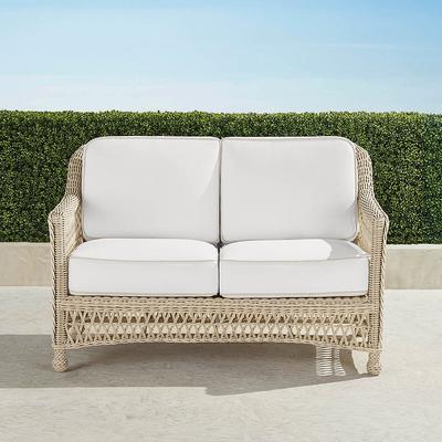 Hampton Loveseat in Ivory Wicker - Standard, Sailcloth Indigo - Frontgate