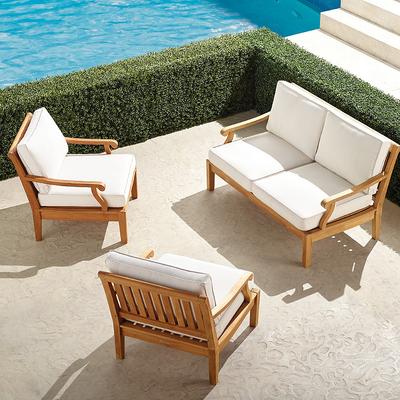 Cassara 3-pc. Loveseat Set in Natural Teak - Standard, Charcoal with Snow Piping - Frontgate