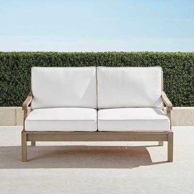 Cassara Loveseat with Cushions in Weathered Teak - Standard, Classic Linen Bleu - Frontgate