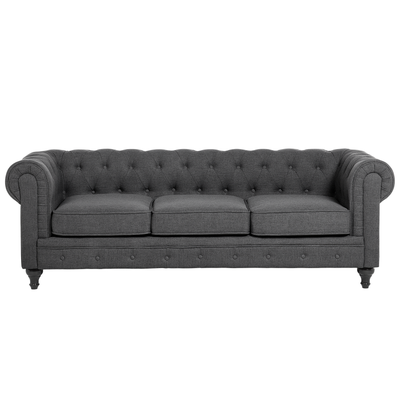Sofa Grau Polsterbezug 3-Sitzer Chesterfield Stil Glamourös Wohnzimmer