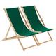 Harbour Housewares 2x Green Wooden Deck Chair Traditional FSC Wood Folding Adjustable Garden/Beach Sun Lounger Recliner