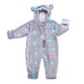 Hoppediz Baby Overall aus Fleece, extra lange Beine - perfekt für die Babytrage, Umschlagbündchen an Händen und Füßen - grau-türkis 68-74