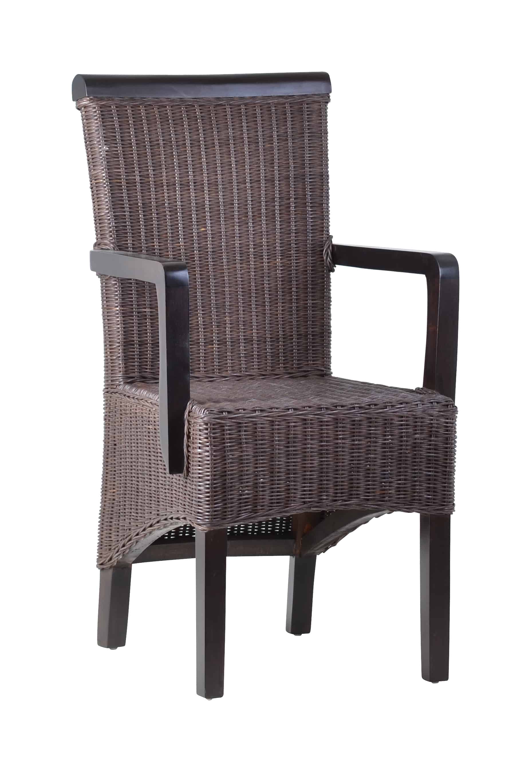 MiaMöbel Rattan Armlehnstuhl 'Larissa' braun Massivholz, Rattan Mango Modern