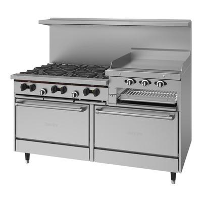Garland SunFire Series X60-6R24RR Natural Gas 6 Burner Gas Range with 24" Raised Griddle/Broiler and Two Standard Ovens - 279,000 BTU