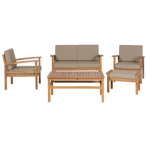 Gartenmöbel Set Hellbraun Akazienholz 5-teilig mit Auflagen Taupe 4-Sitzer Terrasse Outdoor Garten Ausstattung Sitzmöbel