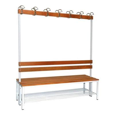 SZ Metall Doppel-Sitzbank 1,50 m, mit Hakenleiste-Garderobe und Schuhrost braun, 150x42x30 cm Image