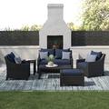 Three Posts™ Northridge 6 Piece Sunbrella Seating Group Set w/ Cushions Synthetic Wicker/All - Weather Wicker/Wicker/Rattan in Blue | Outdoor Furniture | Wayfair