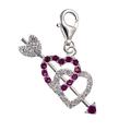 Designer Inspirations Boutique Pink & White Crystal Twin Hearts & Arrow Sterling Silver Clip-On Clasp Charm - 925 Sterling Silver - for Charm Bracelets - Lobster Claw Clasp Charm