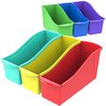 Storex Book Bin with Label Holder, 14.3 x 5.3 x 7 Inches, Assorted Colors, Case of 6 (70110U06C)