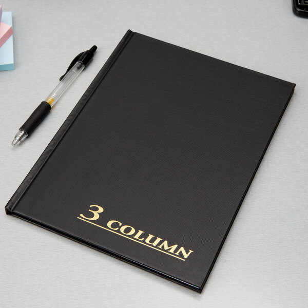 "Adams ARB8003M 7"" x 9 1/4"" Black Three Column 80-Page Account Book"