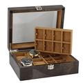 16 Pair Cufflinks and 4 Piece Watch Collectors Box in Dark Burl Wood by Aevitas