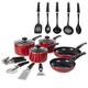 Morphy Richards Equip 14 Piece Cookware Set (3 Pots+ 2 Saucepans + 9 Utensils), Red, Aluminium