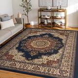 Blue/White 63 x 0.39 in Area Rug - Astoria Grand Clarence Oriental Navy Blue/Beige Area Rug, Polypropylene | 63 W x 0.39 D in | Wayfair