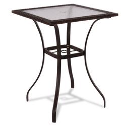Costway 28.5 Inch Outdoor Patio Square Glass Top Table with Rattan Edging