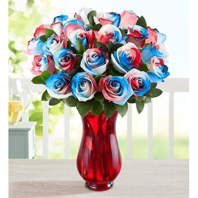 1-800-Flowers Flower Delivery Rainbow Roses - Red White & Blue 24 Stems W/ Red Vase
