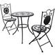 vidaXL Bistro Table 60cm Mosaic with 2 Chairs Black and White Garden Furniture