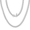 Amberta 925 Sterling Silver Necklace for Men - Rhodium Plated - Flat Cuban Curb Chain 3.7 mm Thick - Length 28" inch / 70 cm (28)