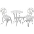 vidaXL 3 Piece Bistro Set - Durable Cast Aluminium Garden Furniture with Detailed Floral Pattern and Robust Cast Iron Legs - White