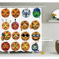 The Holiday Aisle® Halloween Decor Pumpkin Emoji Shower Curtain + Hooks Polyester | 75 H x 69 W in | Wayfair THLA2052 39394077