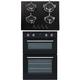 SIA 60cm Black Built In Double Electric Fan Oven & 4 Burner Gas On Glass Hob