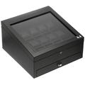 VOLTA Lockable 15-Watch Leather-Lined Matte-Finished Case with See-Through Top and Storage Drawer, Carbon Fiber