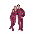 Plaid Cotton Flannel Adult Footed Pajamas w/Drop-seat, Red, L