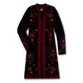 Invisible World Women's Coat Knitted 100% Baby Alpaca Wool Long Cardigan Open Front for Winter and Autumn Hand-Embroidered Ottoman - Medium Black