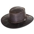 Barmah Foldaway Bronco Leather Outback Hat in Brown (M - 56cm)