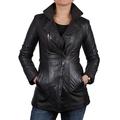 Brandslock Women Genuine Shearling Sheepskin Leather Long Jacket Black