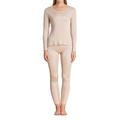 Pure Silk Knit Women Underwear Long Johns Top and Bottom Set[US2,Beige]