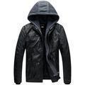 Wantdo Men's Classic Outdoor Jacket Faux Leather Jacket Hooded Windbreaker Coat Warm Long Sleeve Jacket Black (Thick) M