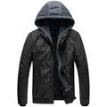 Wantdo Men's Classic Outdoor Jacket Faux Leather Jacket Hooded Windbreaker Coat Warm Long Sleeve Jacket Black S