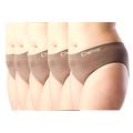 Chaffree Womens Anti Chafing Sports Activewear Gym Briefs, Ladies Midi Waist Underwear Brief Panties Active Fit, Breathable Sweat Control, Stretchy Seamless Pants, Pack 5, Truffle Mocha Brown ML