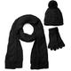 styleBREAKER scarf, cap and glove set, braid pattern knit scarf with Bobble Cap and gloves, women 01018208, color:Black/Scarf