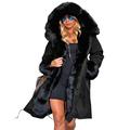 Roiii Women Winter Warm Thick Faux Fur Coat Hood Parka Long Jacket Size 8-20 (8,Black)