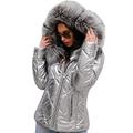 Roiii Women's Fashion Top Jacket Coat Parka Down High Waist Slim Faux Fur Hooded Coat (8,Silver Grey)