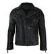 Mens Slim Fit Cross Zip Vintage Brando Washed Real Leather Jacket Black Brown Tan black-ruboff Medium