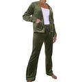 Women's Casual Velour Tracksuit Ladies Winter Warm Soft Curvy Sweatshirt Hoody and Joggers Two Piece Loungewear Set Khaki Green (M)