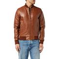 XPOSED Mens Tan Black Soft Real Leather Smart Casual Vintage Bomber Biker Style Jacket [Brown,4XL]