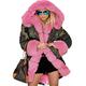 Roiii UK Women Faux Fur Thick Hood Parka Jacket Camouflage Winter Coat Size 8-20 (12, Pink 7005)