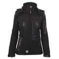 Geographical Norway Ladies Softshell Outdoor Jacket Tassion Detachable Hood - Black, L