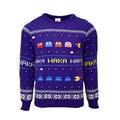 Numskull Unisex Official Pac-Man Knitted Christmas Jumper for Men or Women - Ugly Novelty Sweater Gift Blue