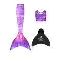 Planet Mermaid Girls Kids 3 Piece Vivid Colour Swimming Mermaid Tail, Crop Top & Wear-Resistant Magic Fin Monofin Included. Purple Surf