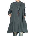 Vogstyle Women's Autumn Cotton Linen Full Front Buttons Shirt Dress with Pockets X-Large Dark Green