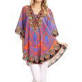 Sakkas P22 - Balloon Top Tallulah Wide Circle Blouse Poncho Top with Tie Neck Enclosure with Bead - 1705-Blue/Orange - OS