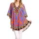 Sakkas P22 - Balloon Top Tallulah Wide Circle Blouse Poncho Top with Tie Neck Enclosure with Bead - 1705-Blue/Orange - OS